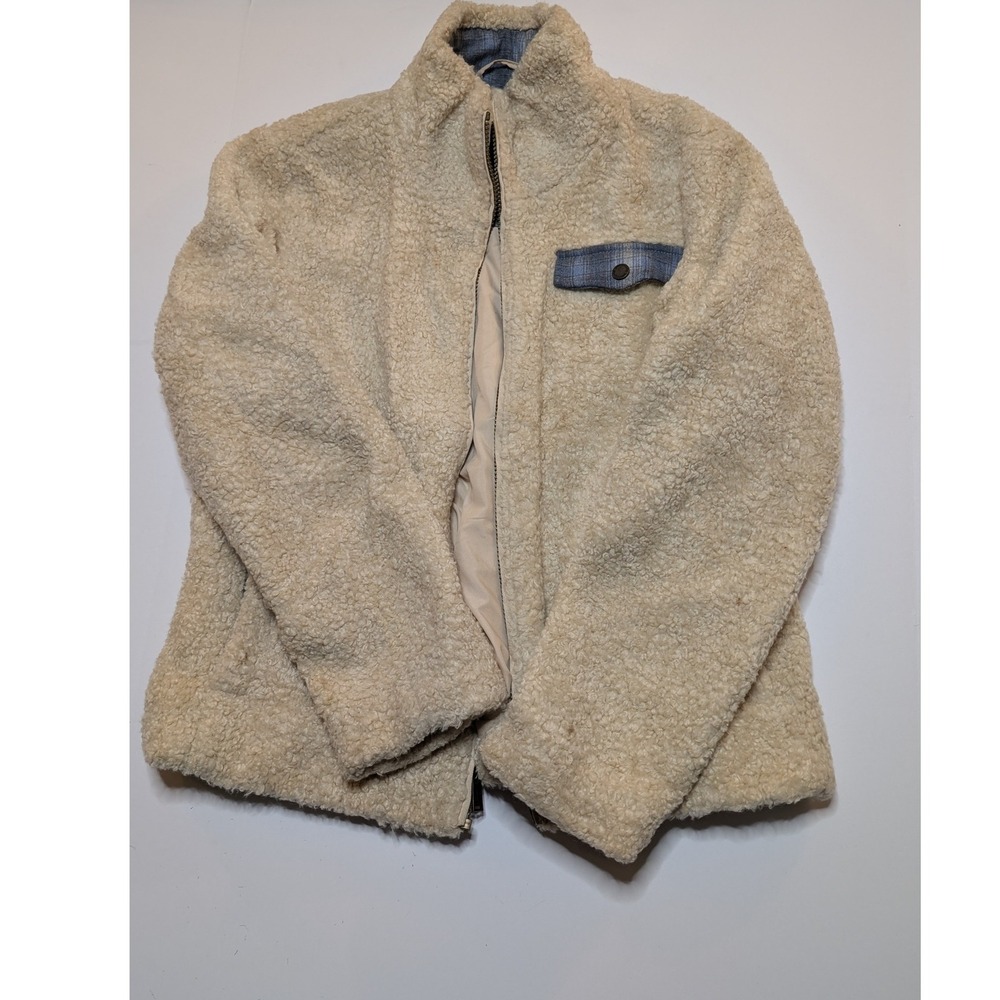 Pendleton Womens Sherpa Fleece Jacket Full Zip Cream Plaid Lined Medium